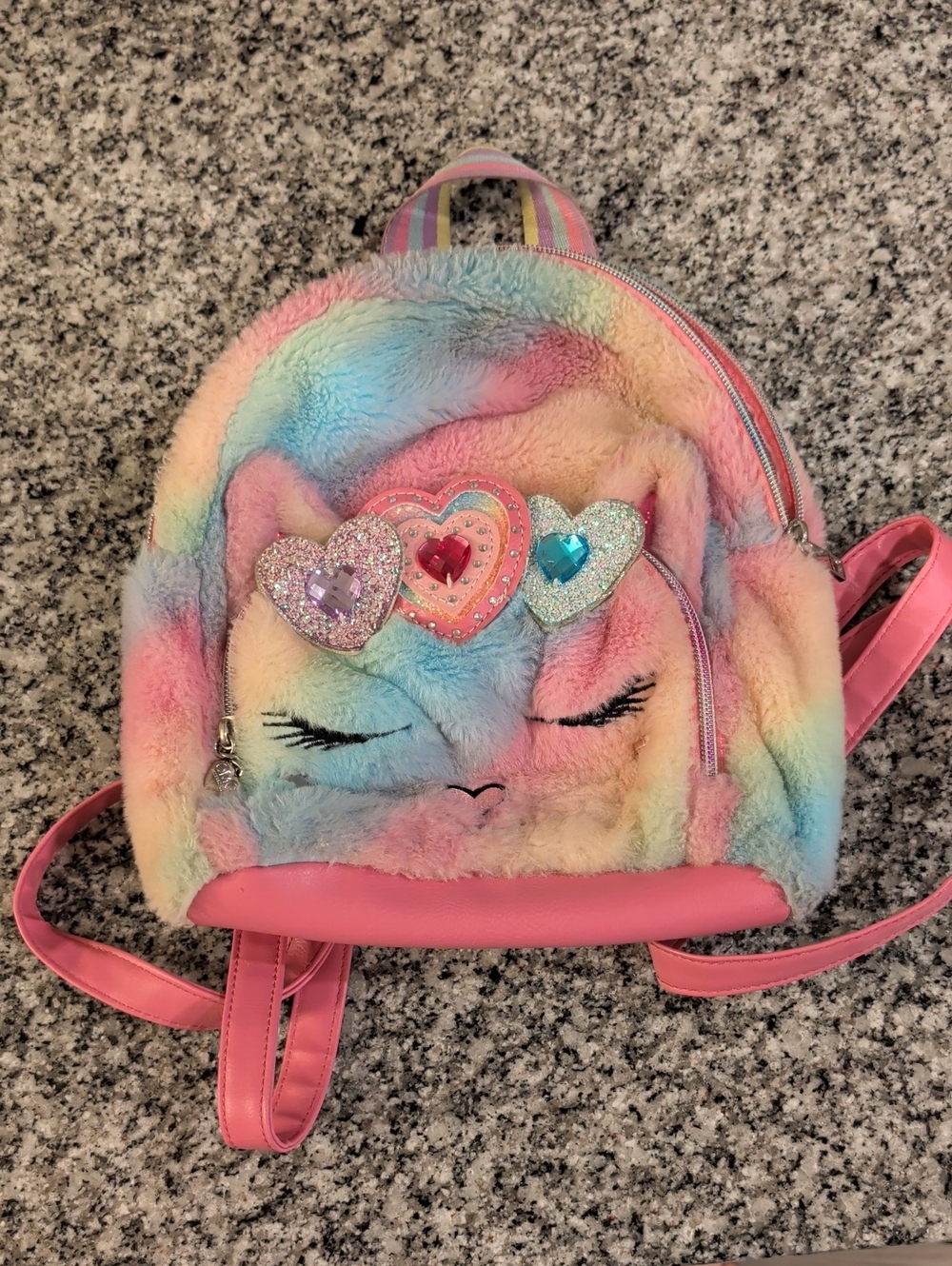 Plush Rainbow Heart Kids Backpack - Pink Multicolor